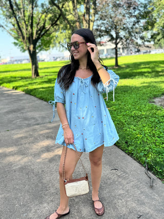 Petals & Picnics Mini Denim Romper