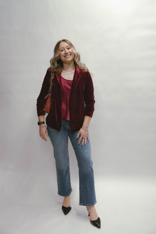 Velvet Crush Blazer With Bunched Sleeves