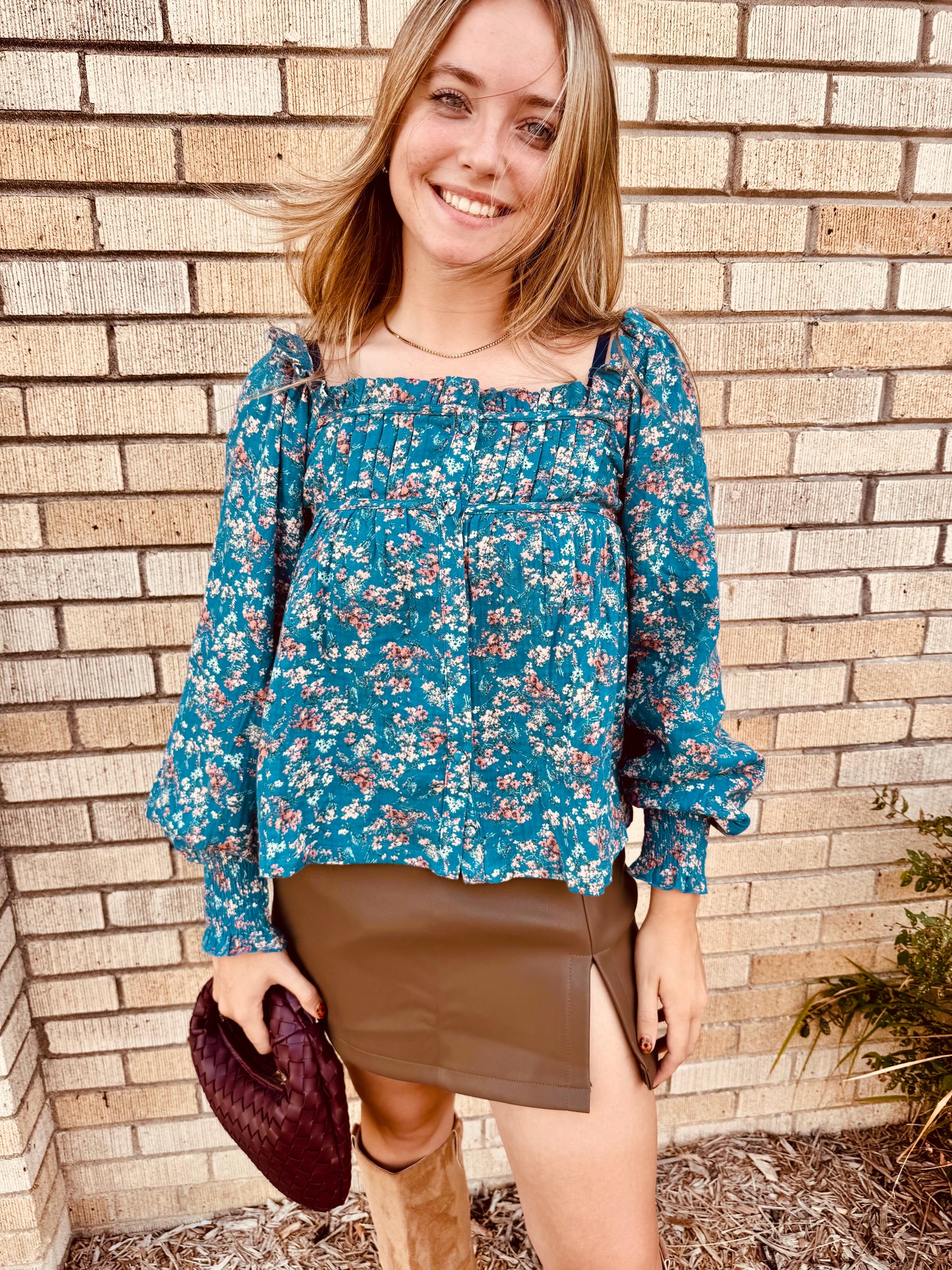 Janelle Square-Neck Floral Print Blouse