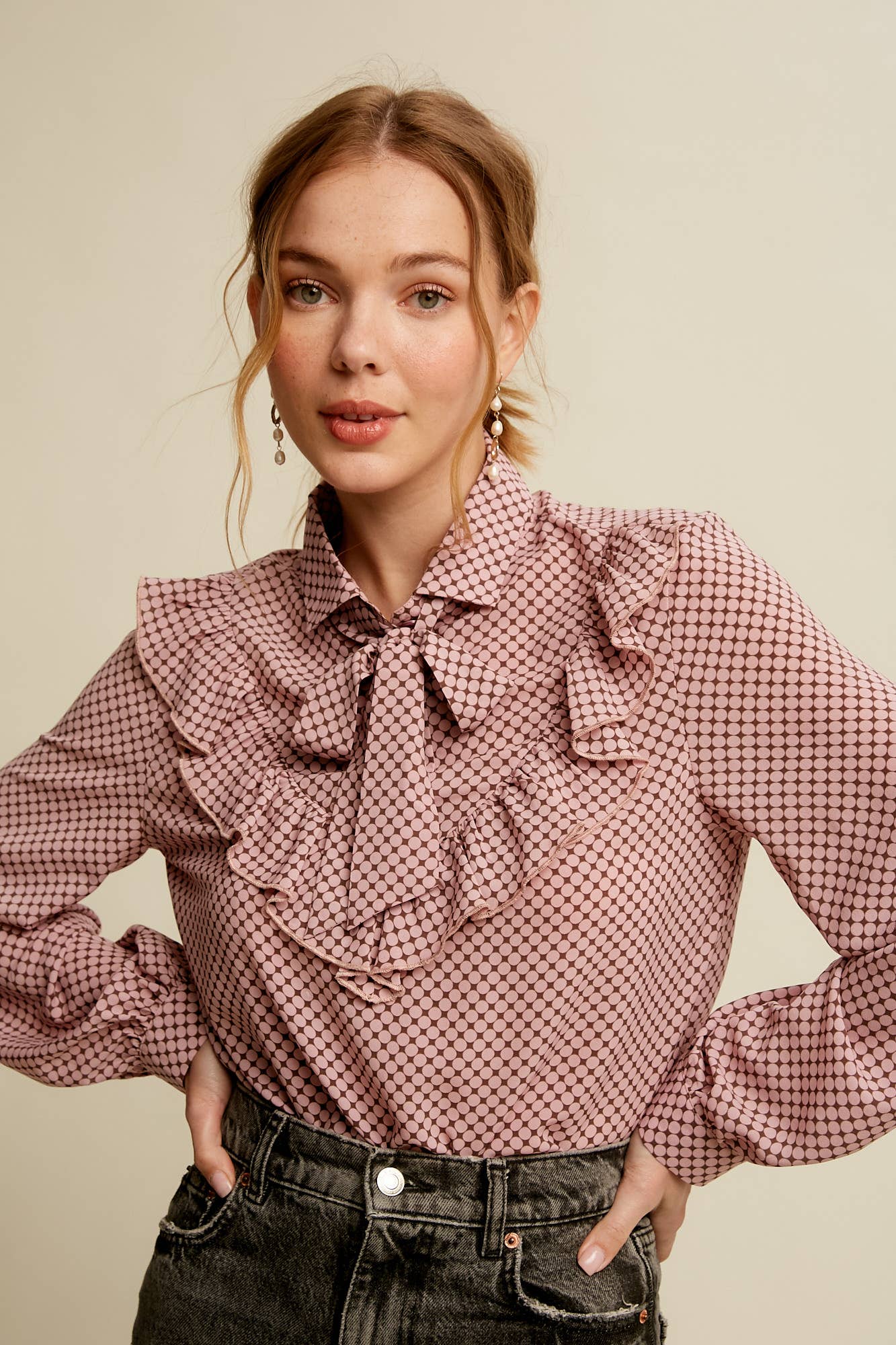 Raina Ruffle Tie-Neck Printed Blouse