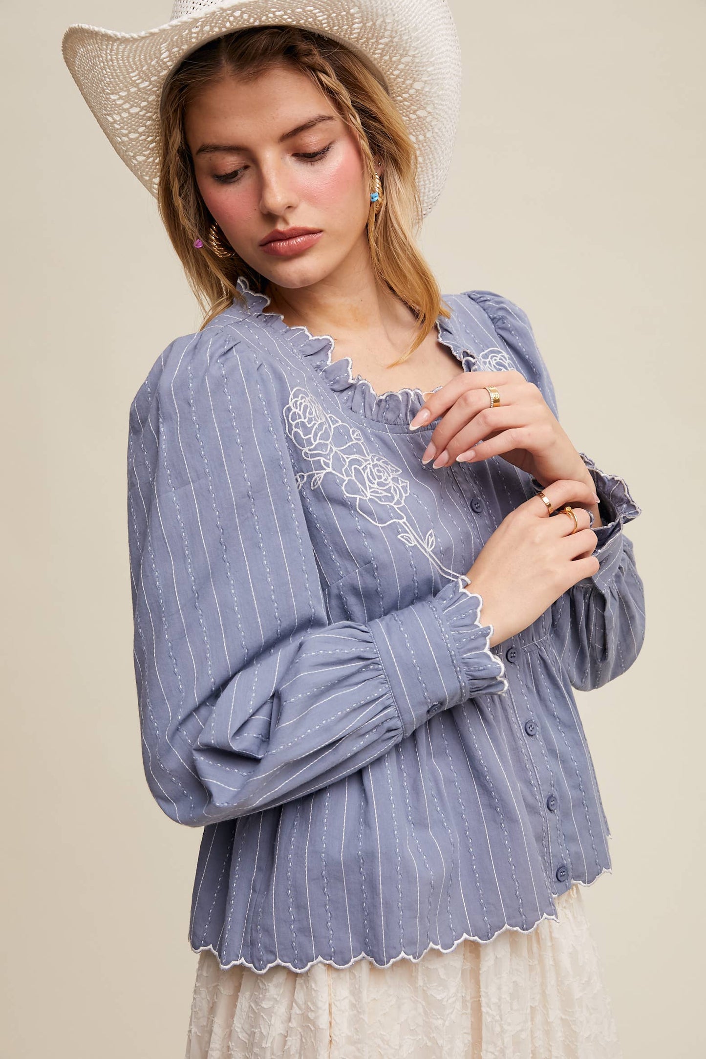 Belle Embroidered Ruffle Blouse