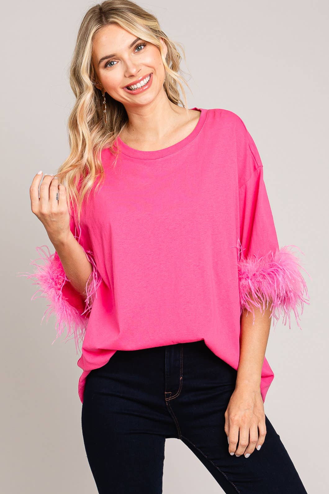 Faux Feather Sleeve Tee