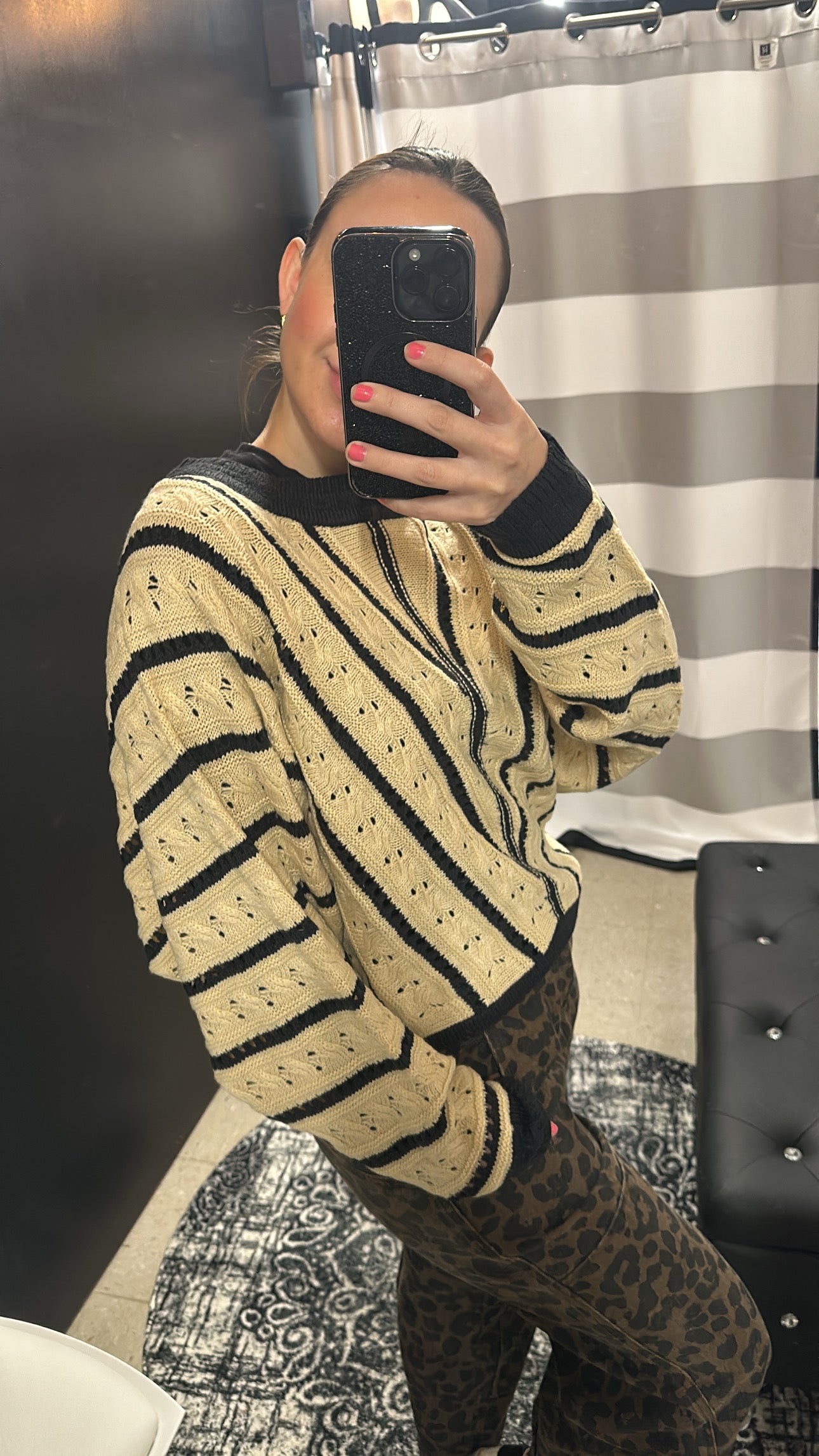 Striped Pointelle Knit Sweater