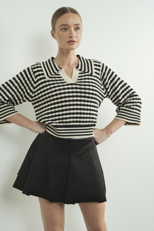 Jacquard Stripe 3/4 Sleeve Sweater