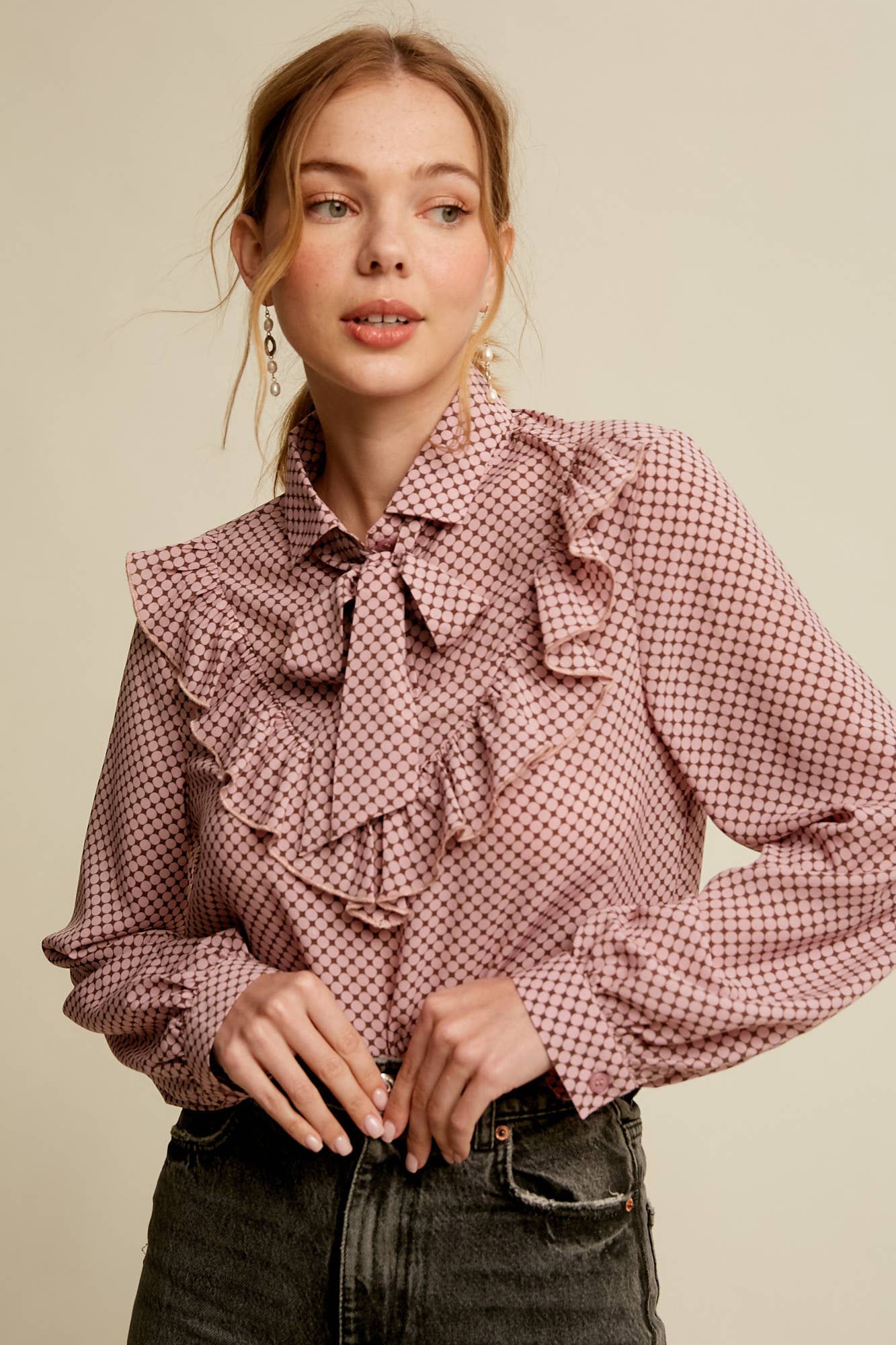 Raina Ruffle Tie-Neck Printed Blouse