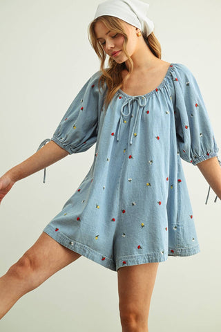 Petals & Picnics Mini Denim Romper