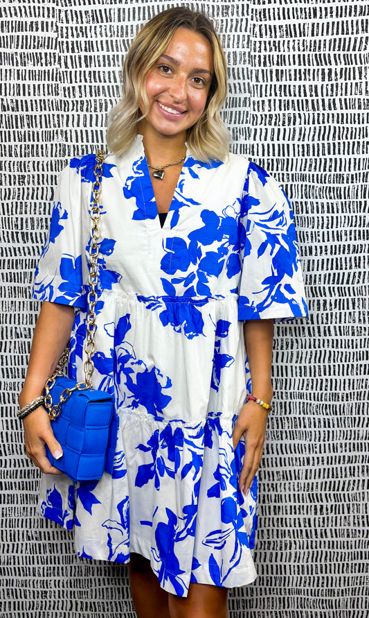 Aby Floral Dixie Split Neck Shift Dress