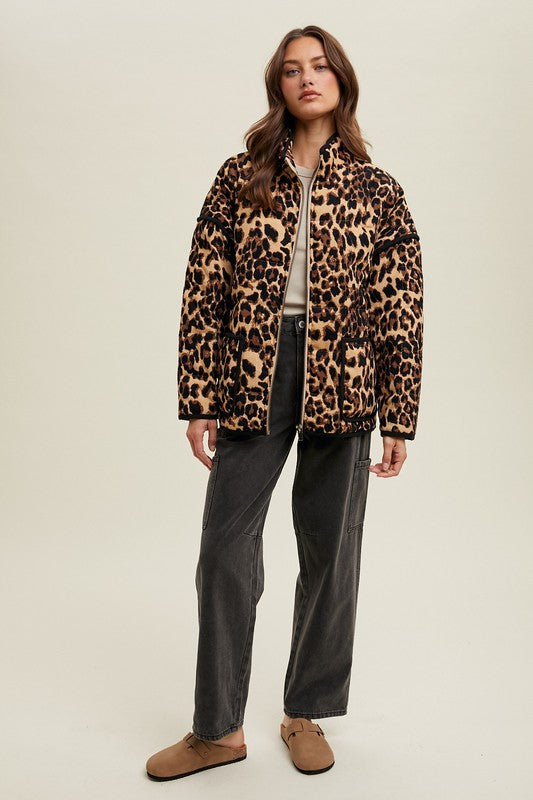 Leopard Piping Puffer Jacket