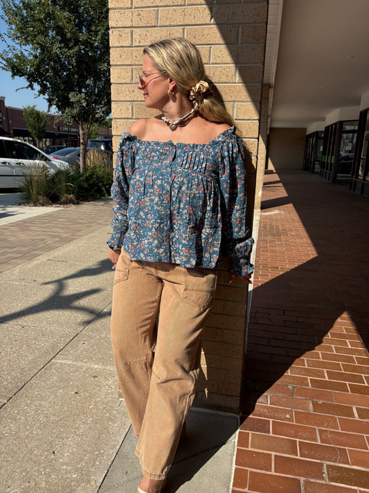 Janelle Square-Neck Floral Print Blouse