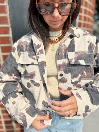 Cow Print Collared Jacket