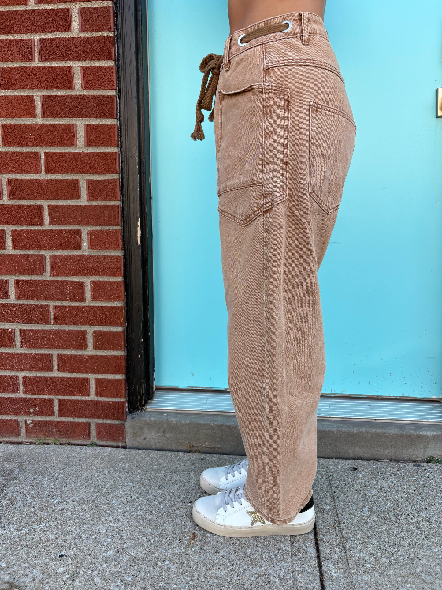 Baker Barrel Denim Pants With Eyelet Waist