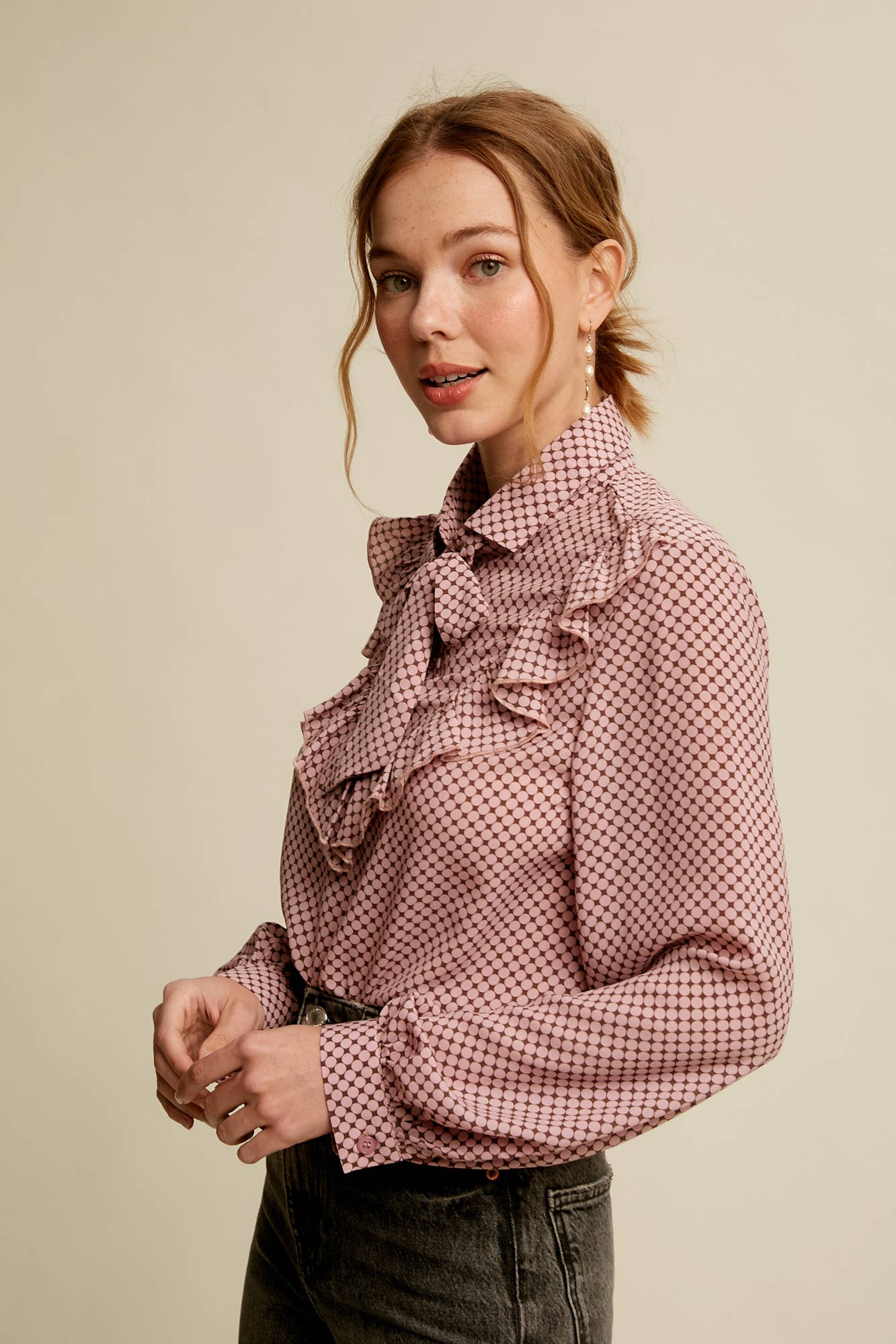 Raina Ruffle Tie-Neck Printed Blouse