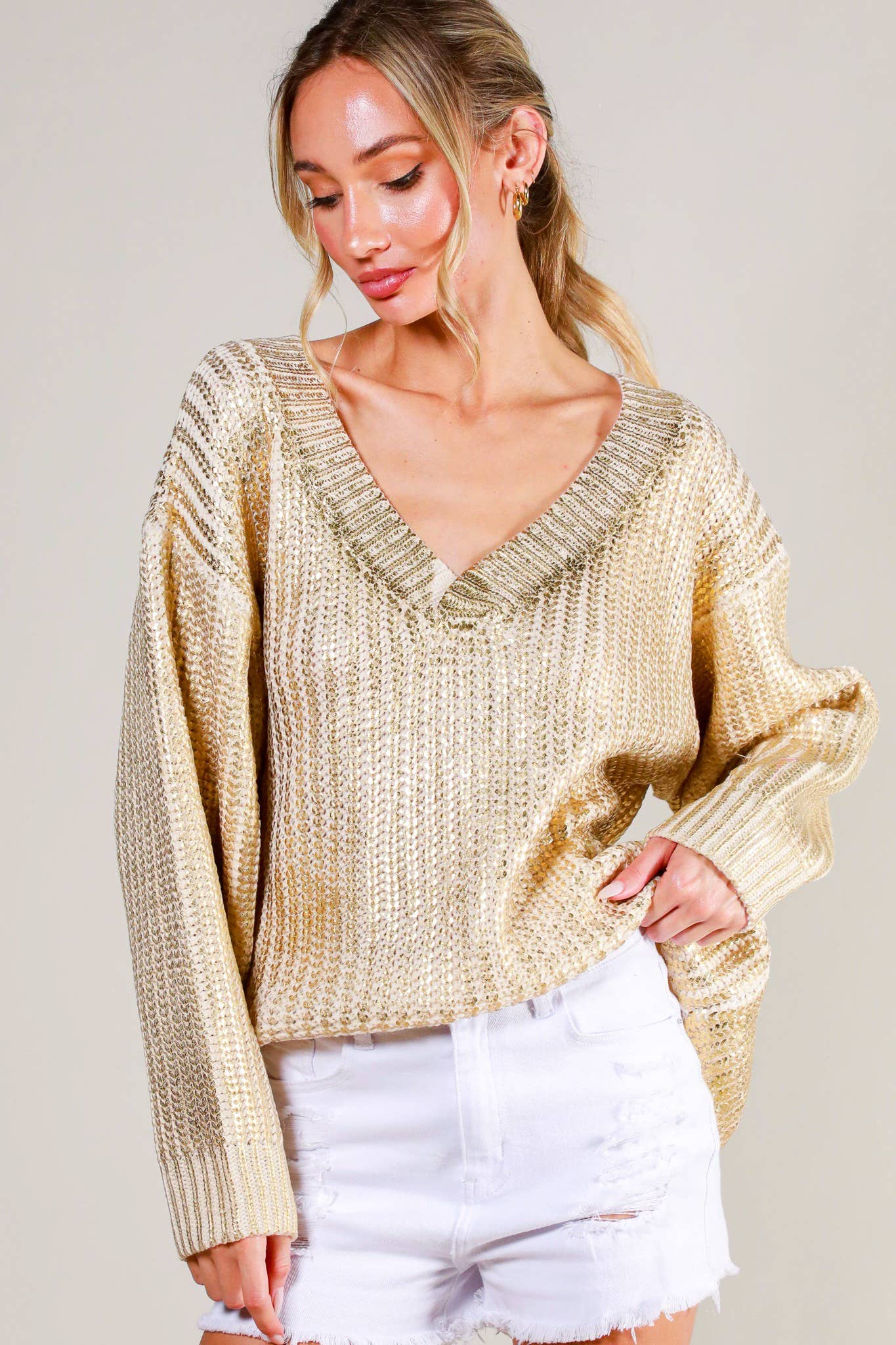 Plus size gold top metallic sweater