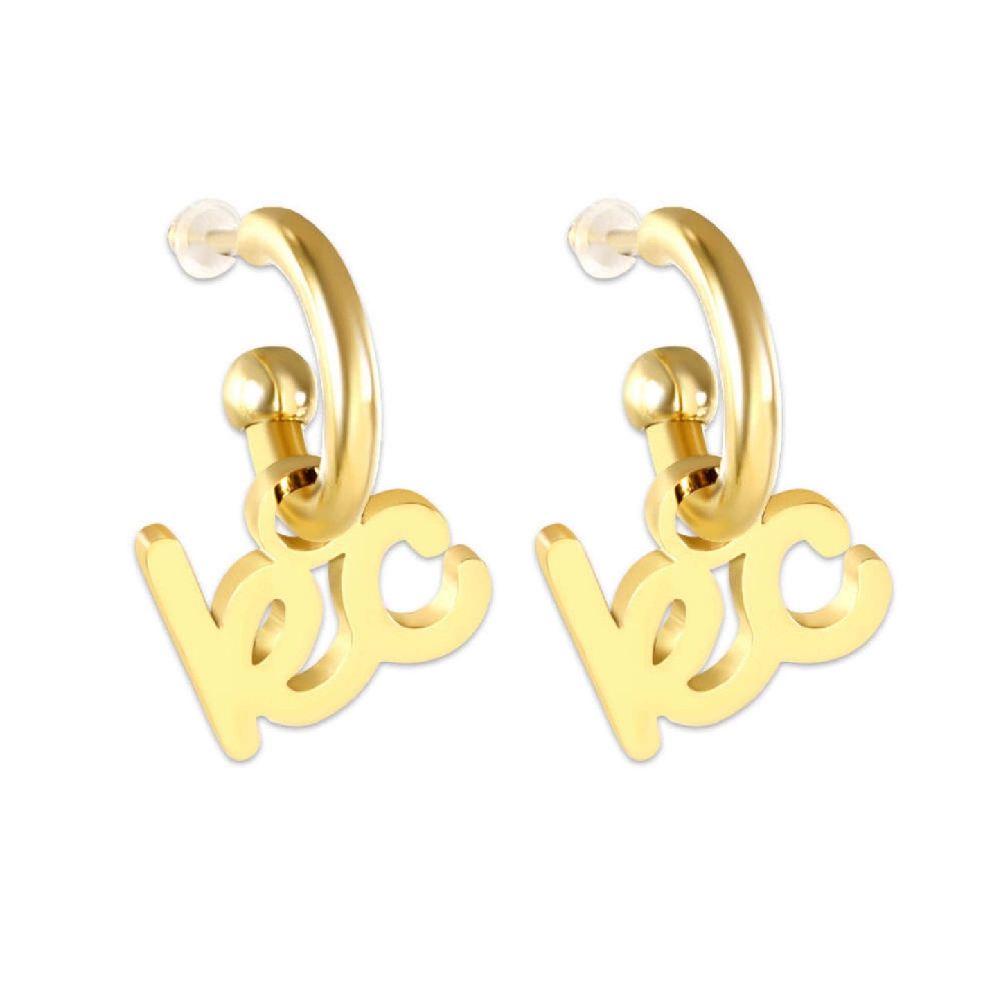 KC Script Charm Huggie Hoop Earrings