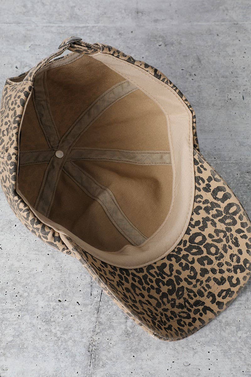 KC Leopard Distressed Cotton Baseball Cap