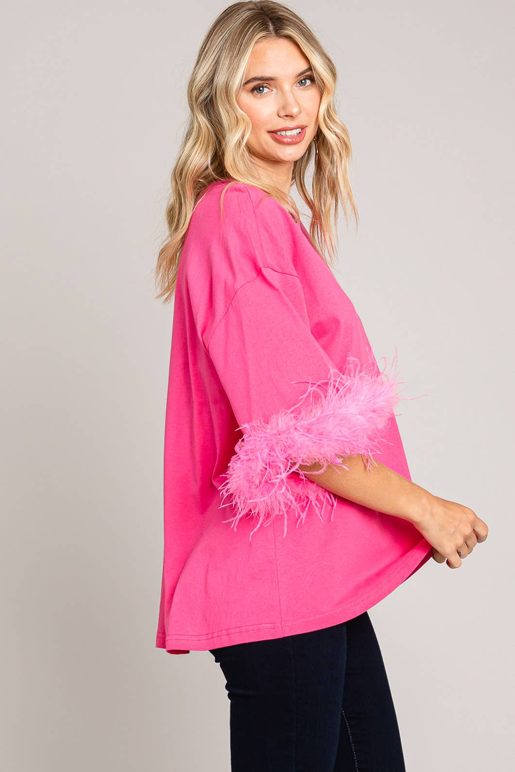 Faux Feather Sleeve Tee