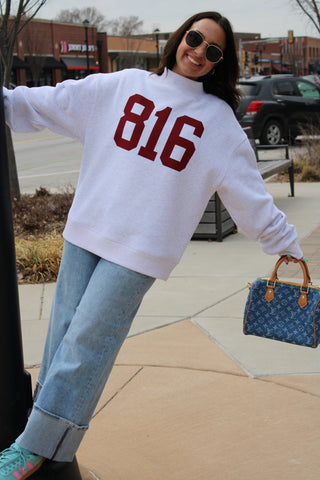 Kansas City reversible inspired mock neck sweatshirt featuring bold red 816 design.