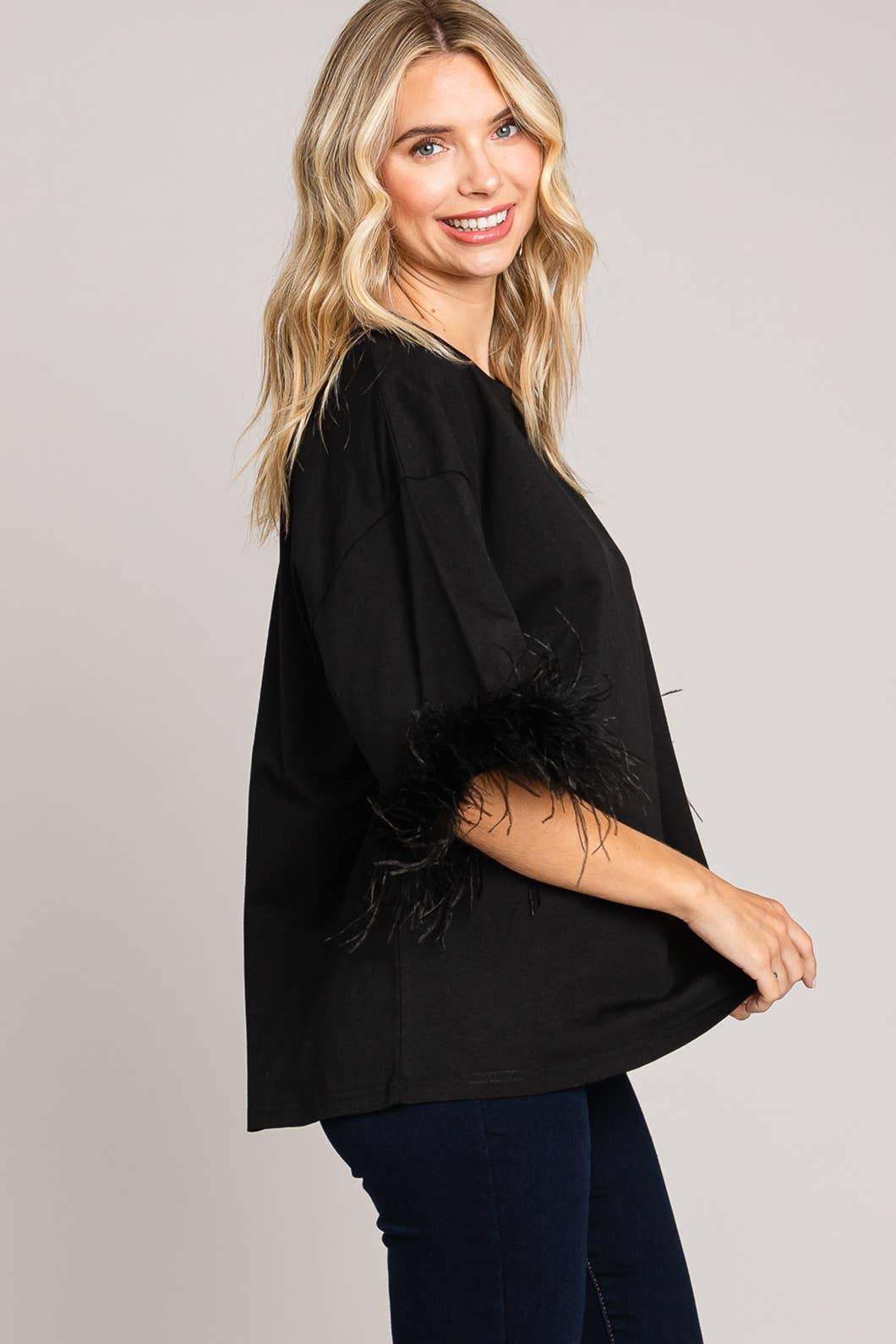 Faux Feather Sleeve Tee