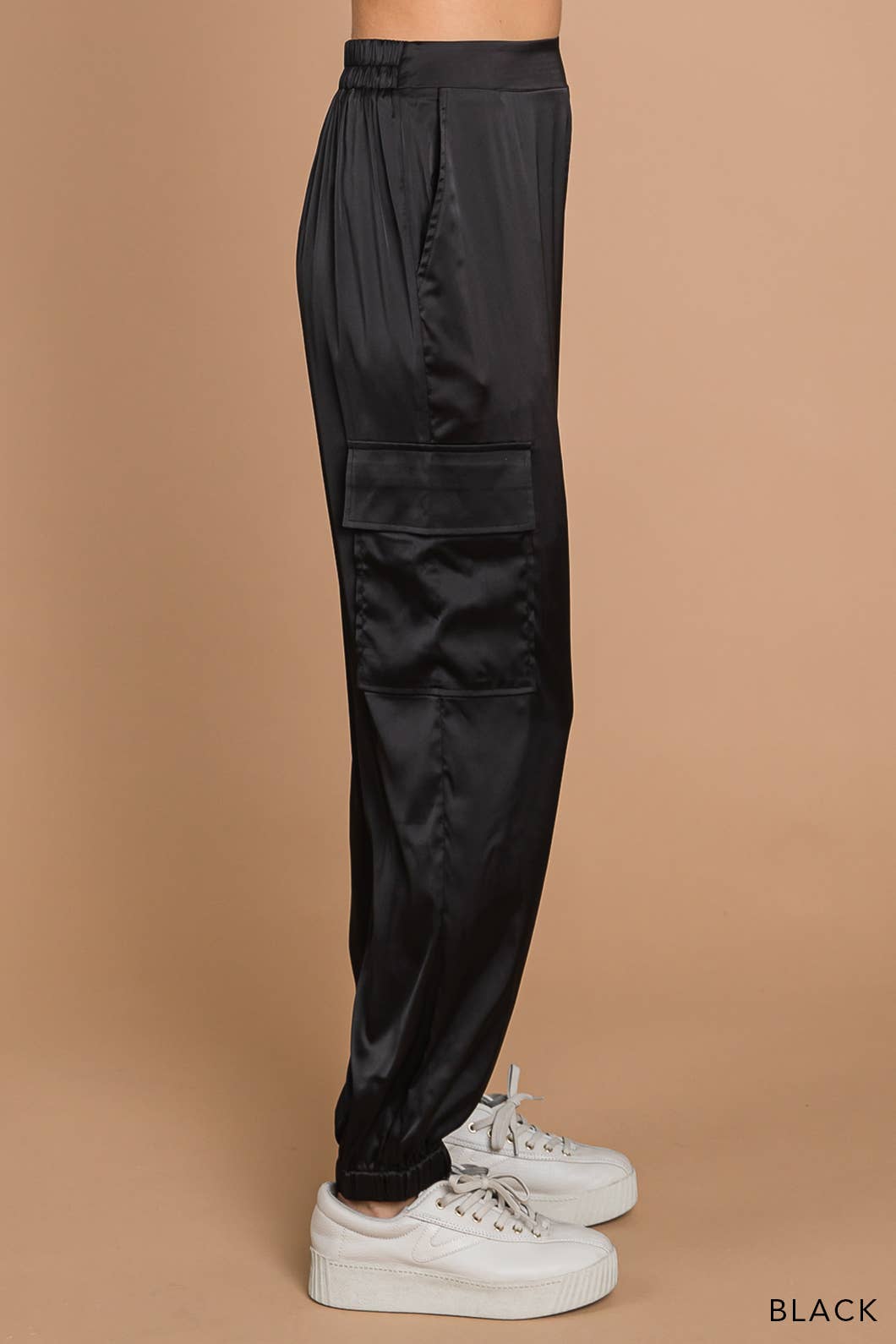 Stretched Satin Cargo Pants