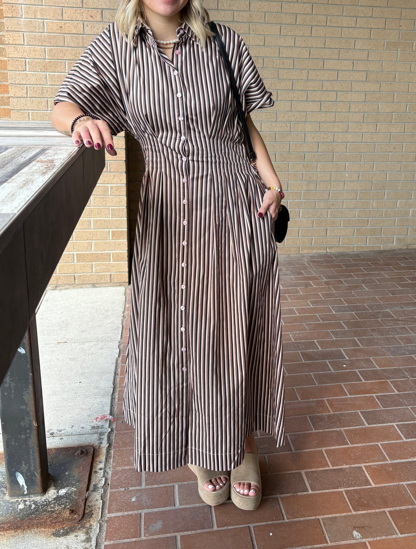 Barkline Stripe Pleated Midi Dress