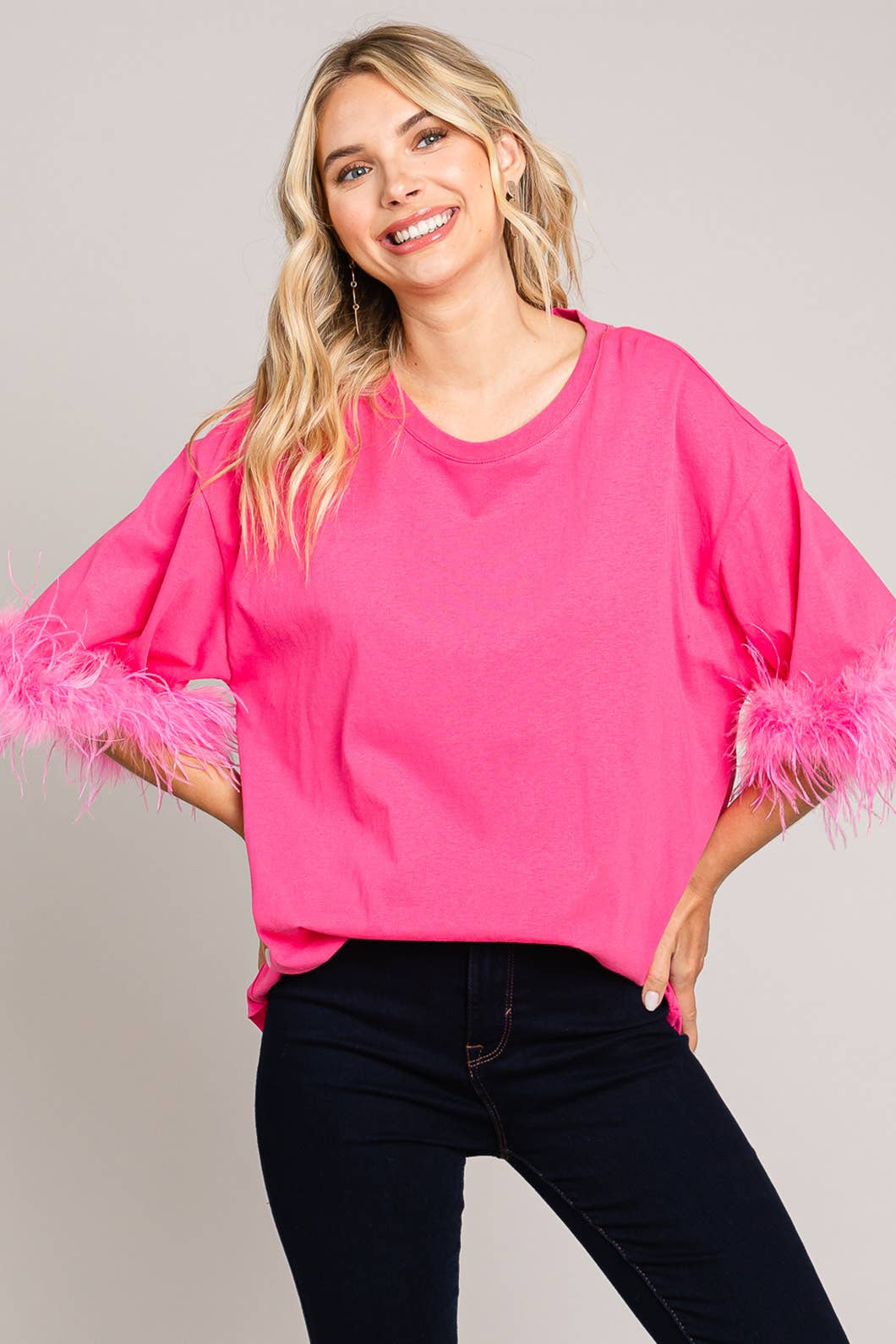 Faux Feather Sleeve Tee