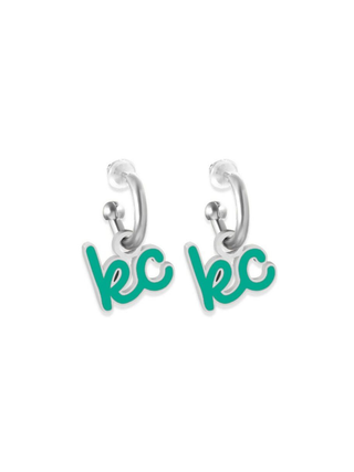 KC Script Teal Huggie Hoops
