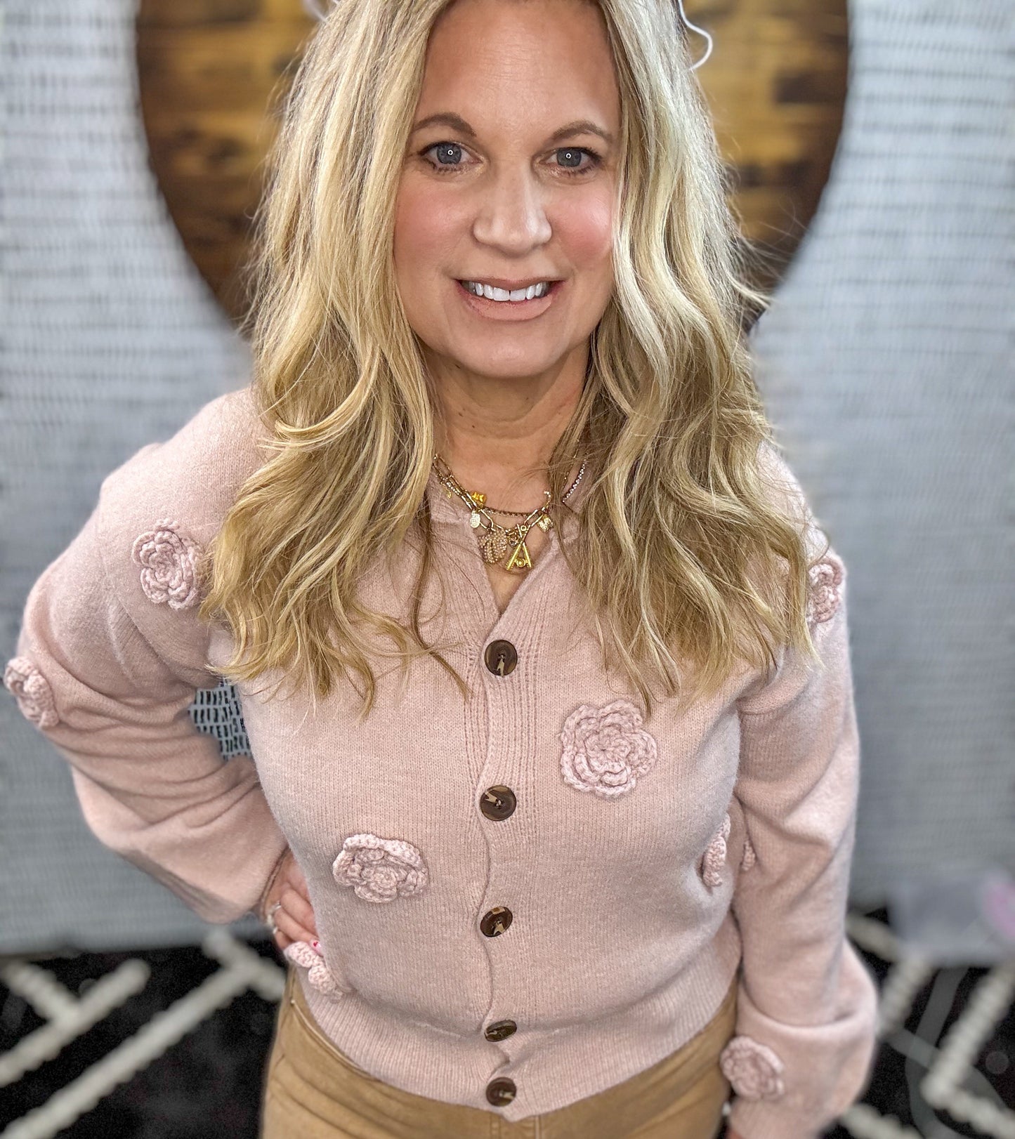 Floral Embroidery Button Down Collar Knit Cardigan