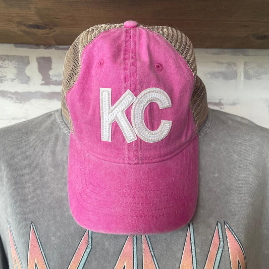 KC Bling Hats Two-Sided Design: Pink Hat White KC Black Dots Inside