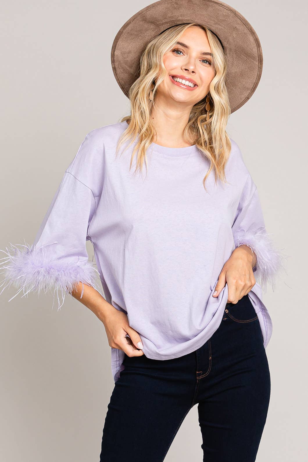 Faux Feather Sleeve Tee