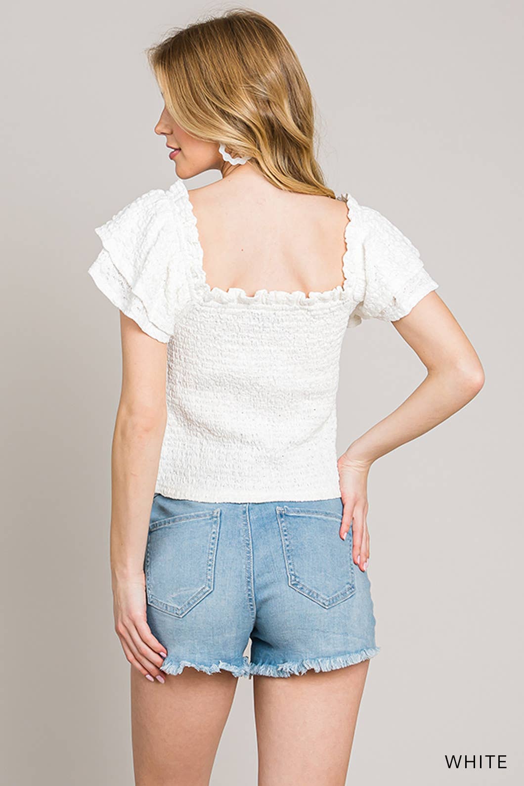 Popcorn Lace Smocked Top