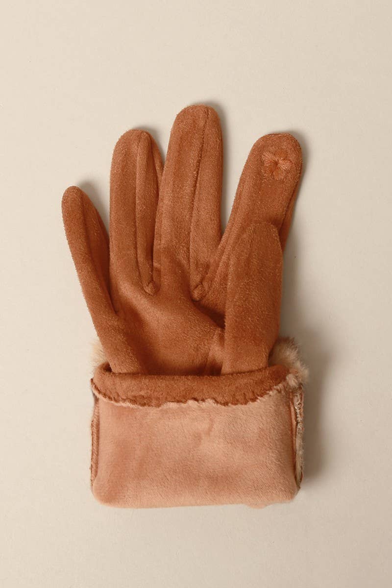 Solid Suede w Faux Animal fur Cuff Smart Gloves