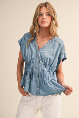 Lucy Pintuck Waist Button Down Top