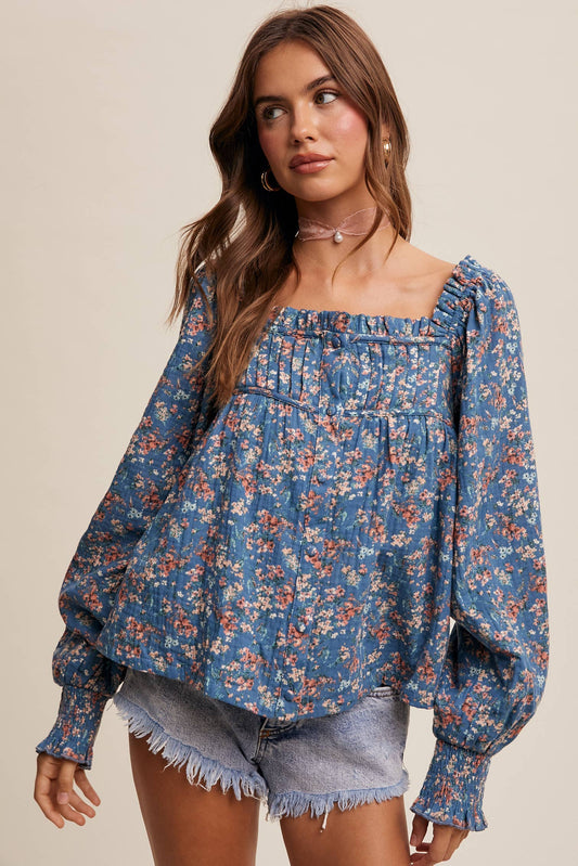 Janelle Square-Neck Floral Print Blouse