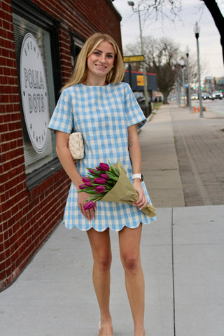 Poppy Plaid Scallop Mini Dress