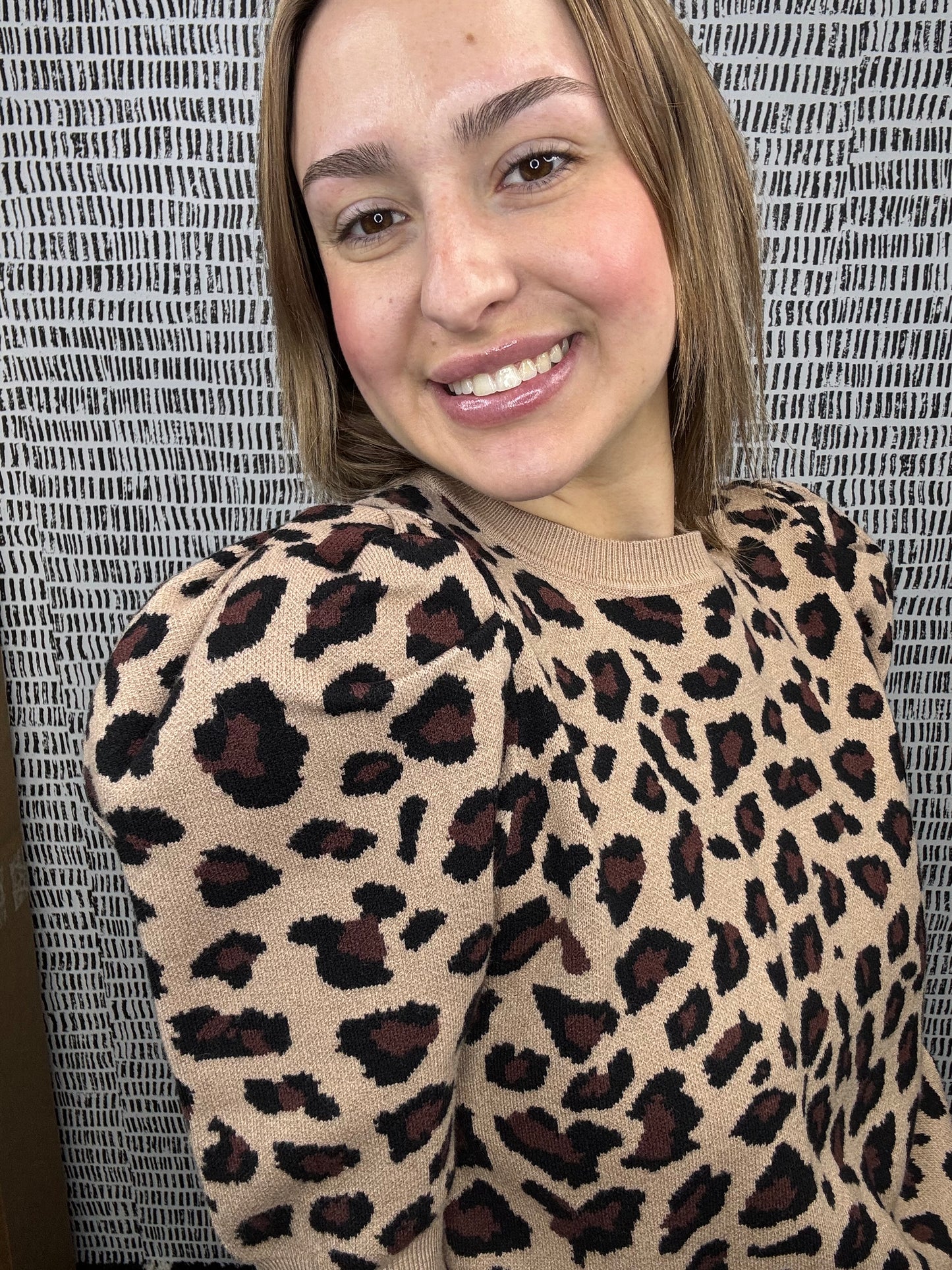 Leopard Crew Neck Knit Sweater Top