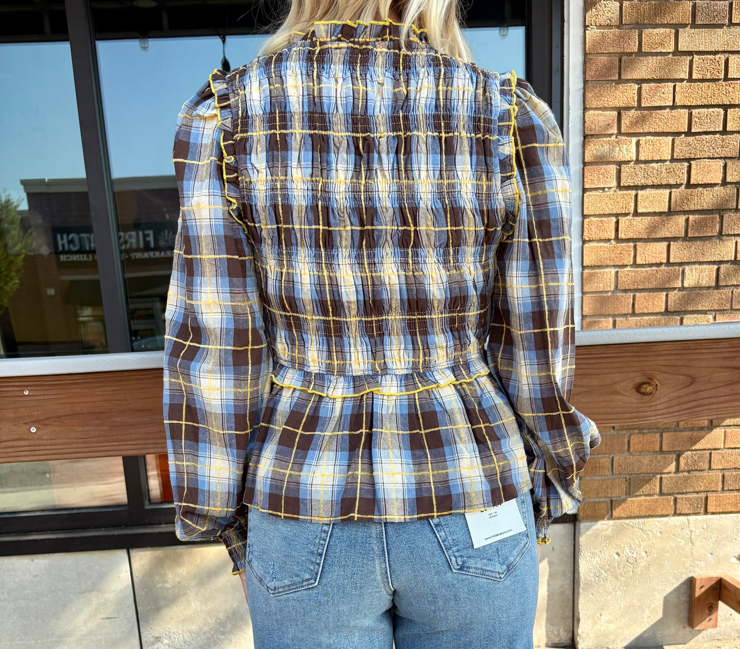 Penelope Smocked Plaid Bow Blouse