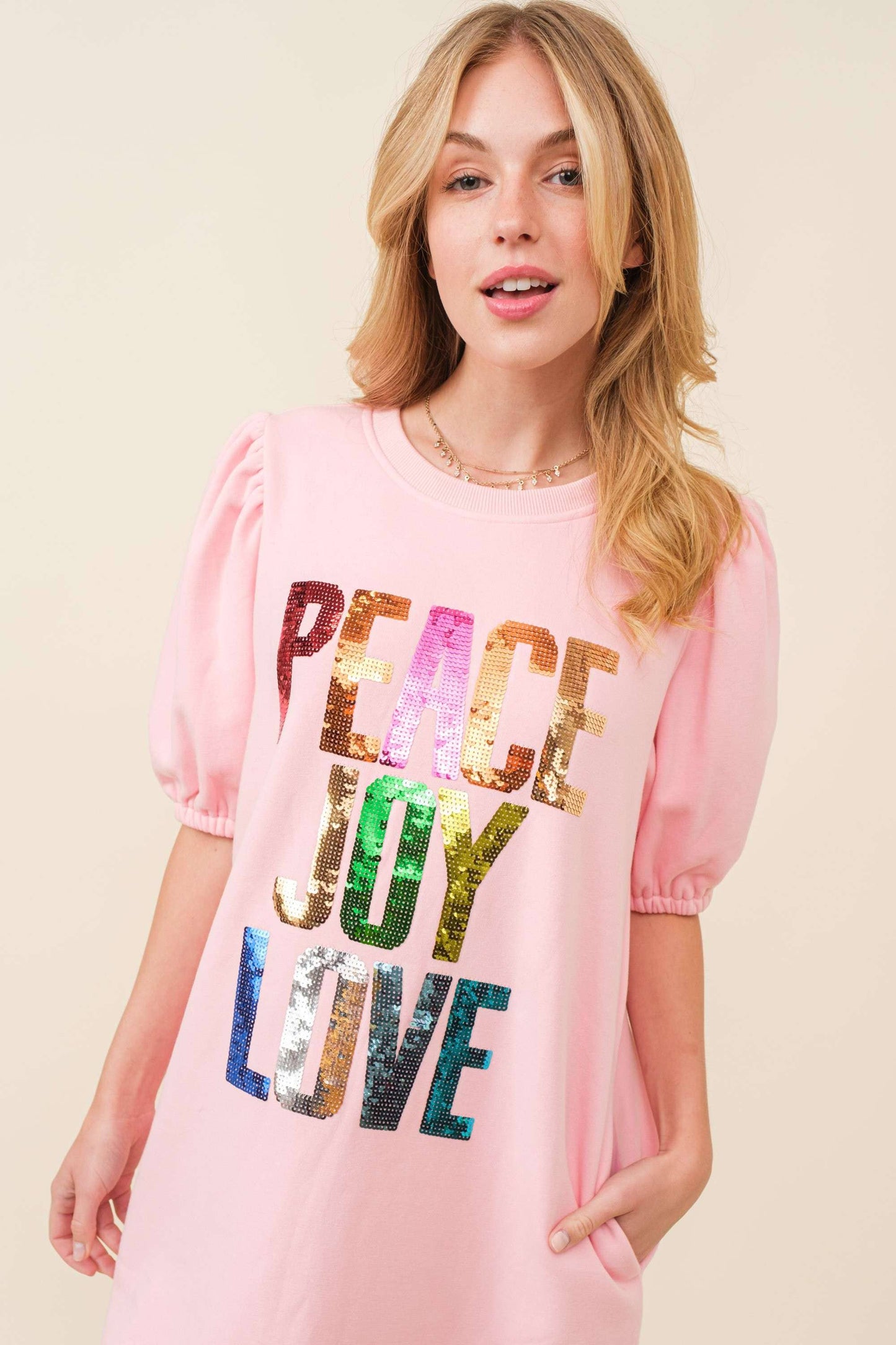 Peace Joy Love Sequin Fleece Dress