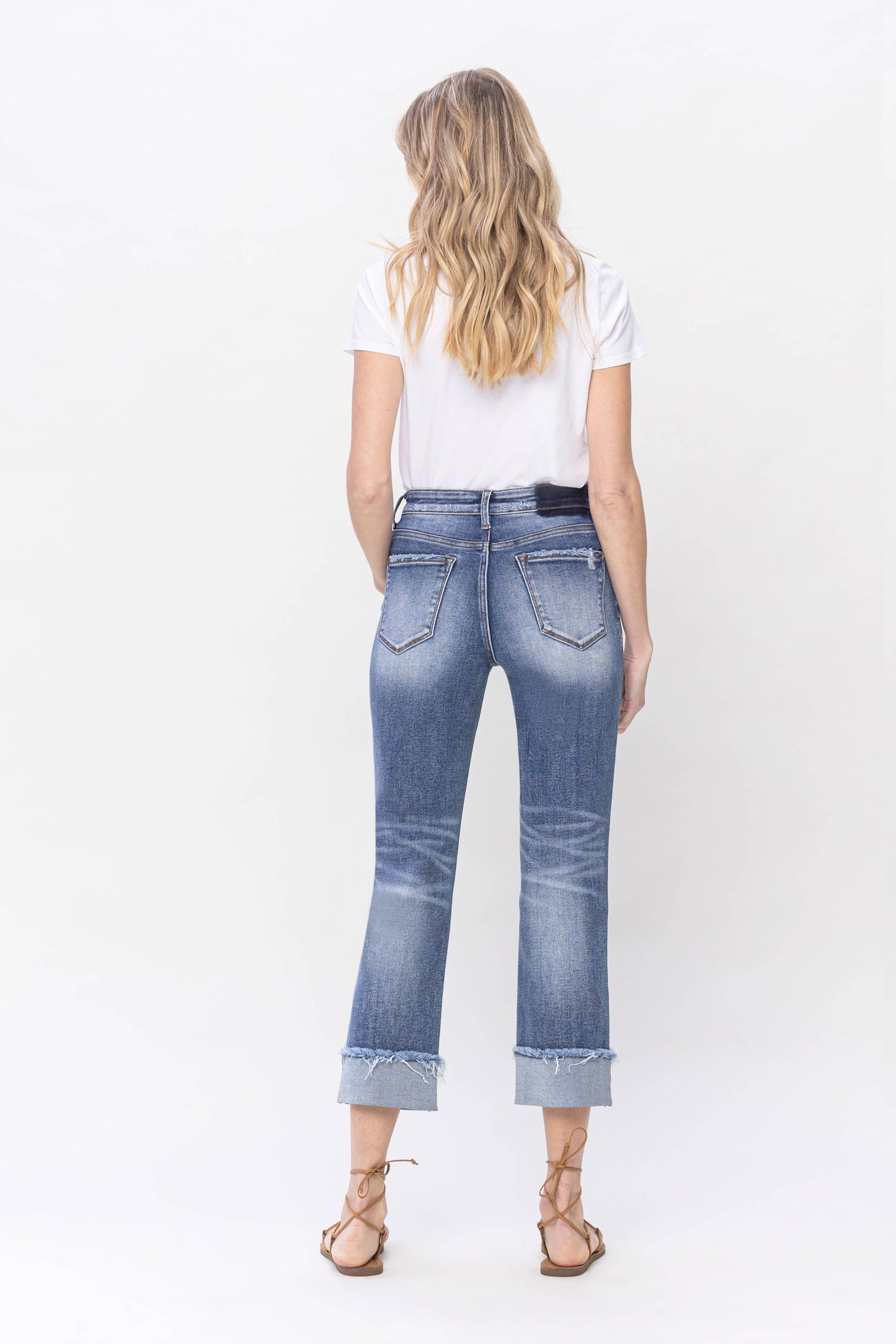 High Rise Cuffed Straight Jeans