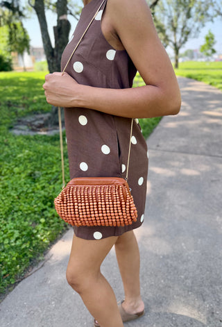 Mocha Latte Linen Polka Dot Mini Dress