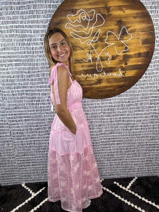 Peri Pink Eyelet Midi Dress