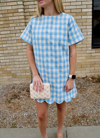 Poppy Plaid Scallop Mini Dress