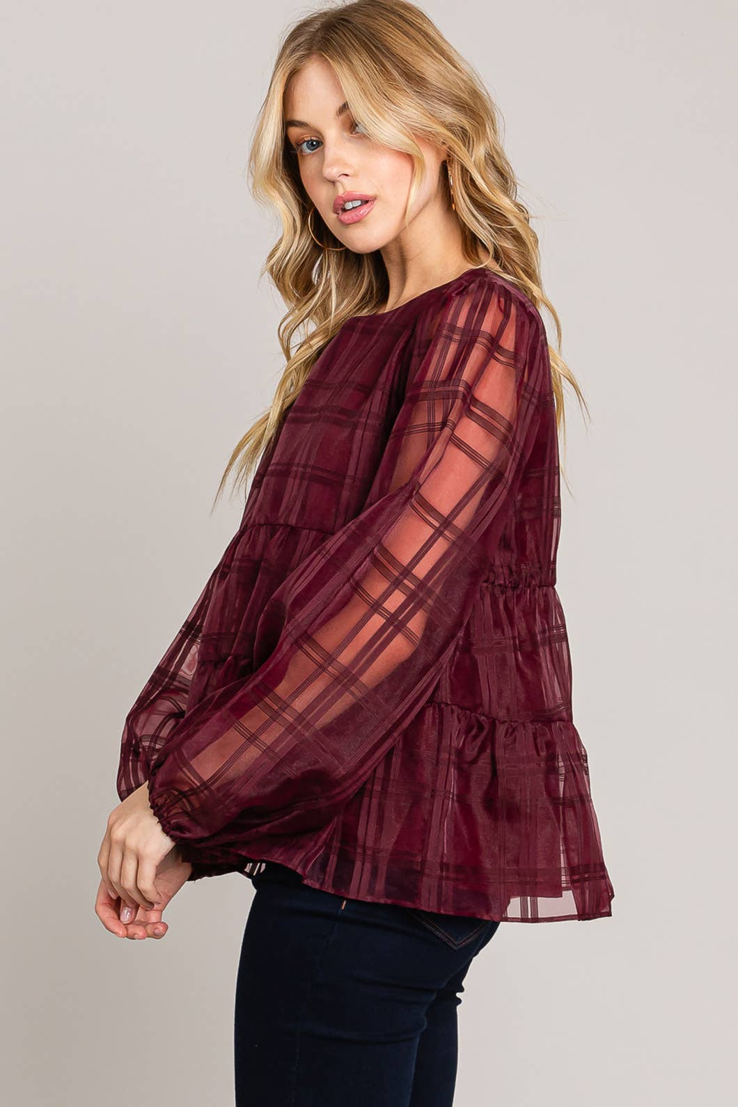 Plaid Organza Top