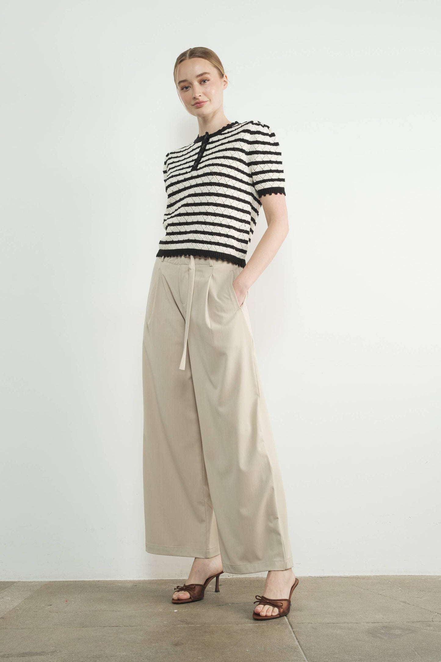 Sindy Striped Puff Short Sleeve Sweater