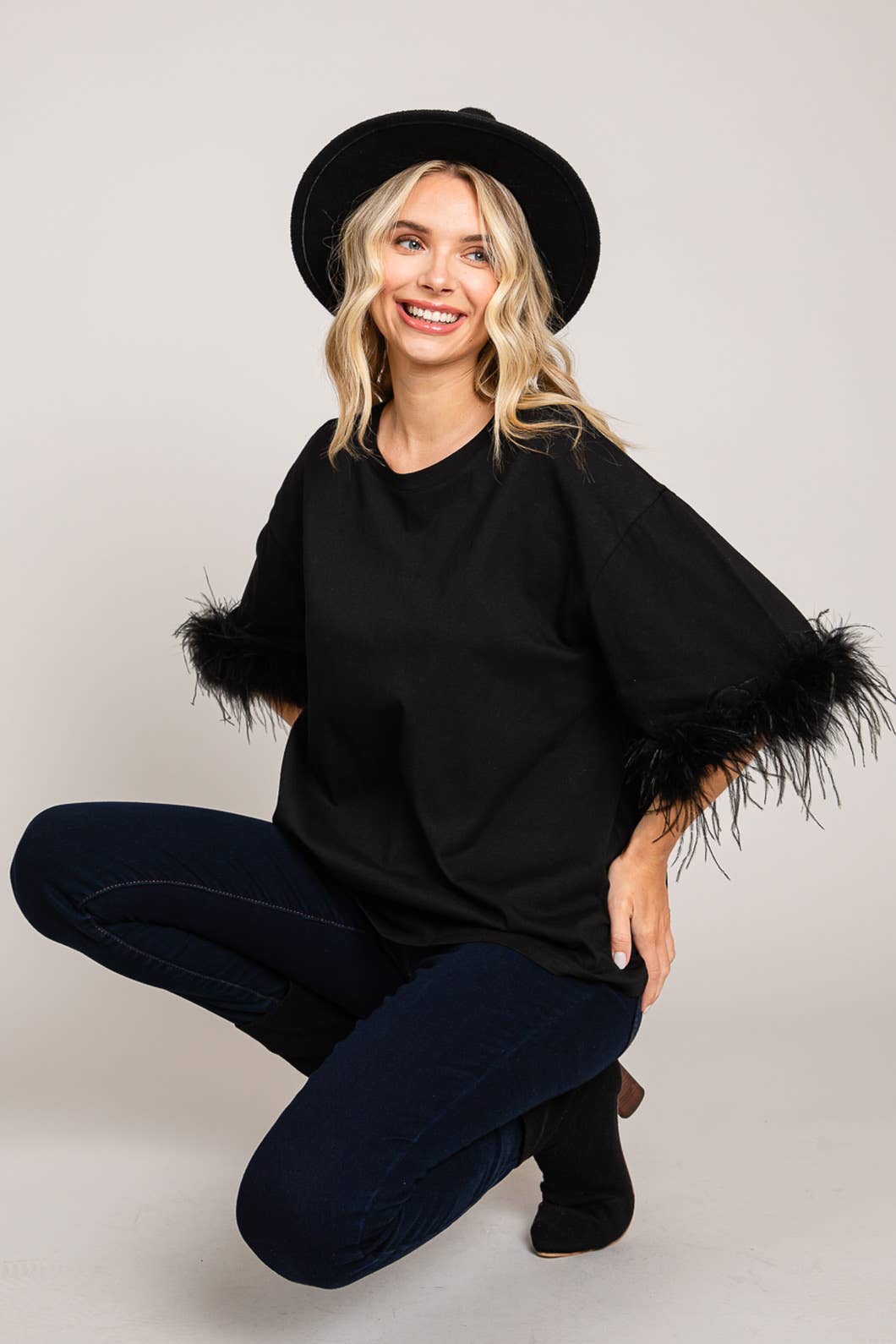 Faux Feather Sleeve Tee