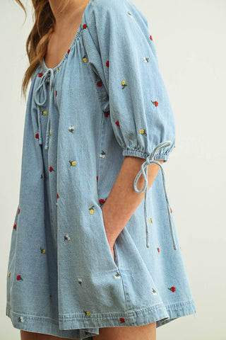 Petals & Picnics Mini Denim Romper