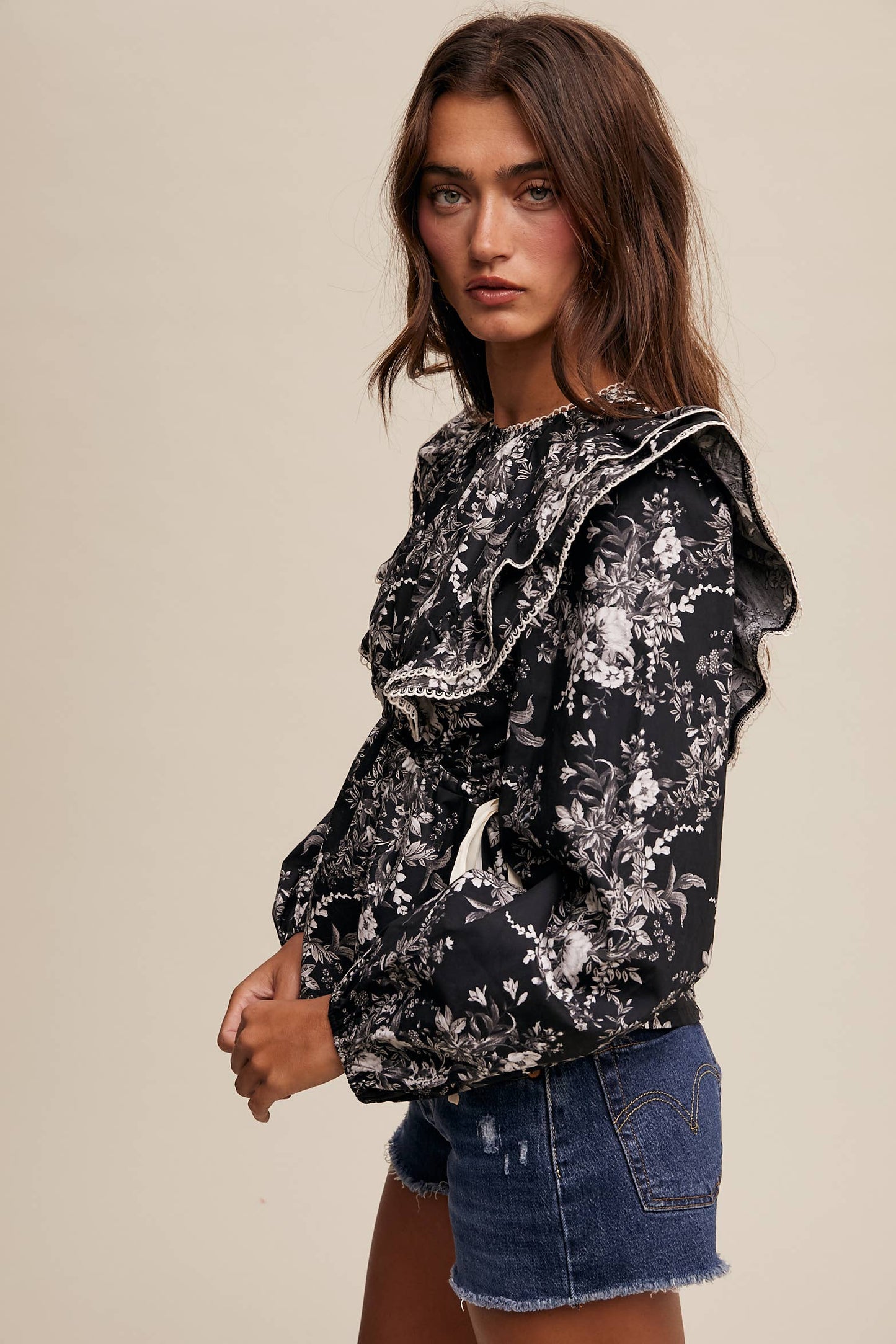 Victorian Floral Ruffle Blouse