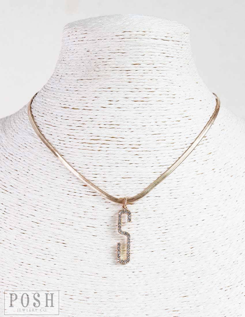 Rhinestone initial on snake chain necklace