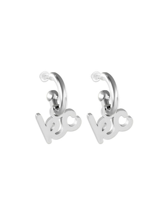 KC Script Charm Huggie Hoop Earrings