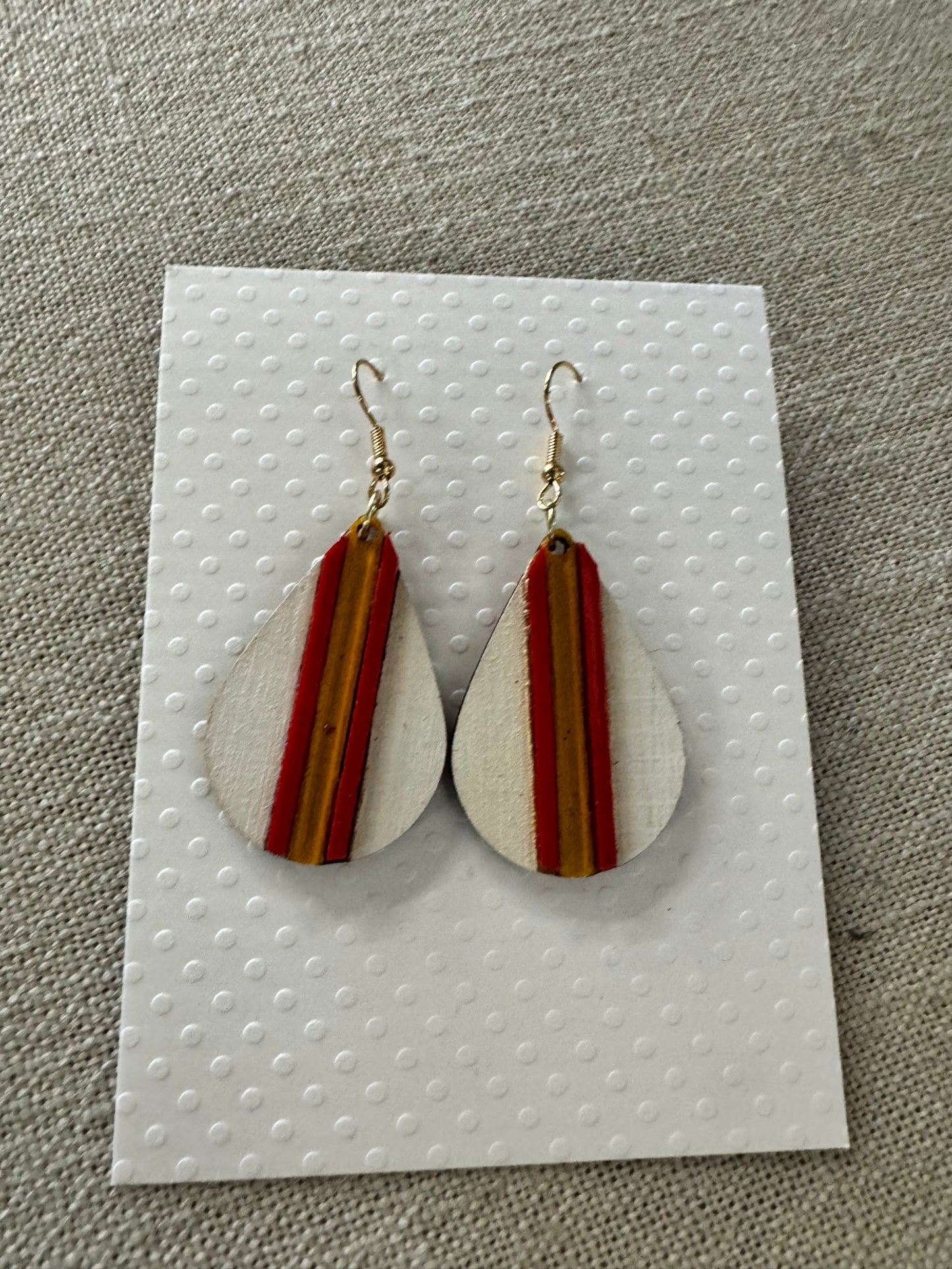 Small drop Red/Gold Stripe Earring