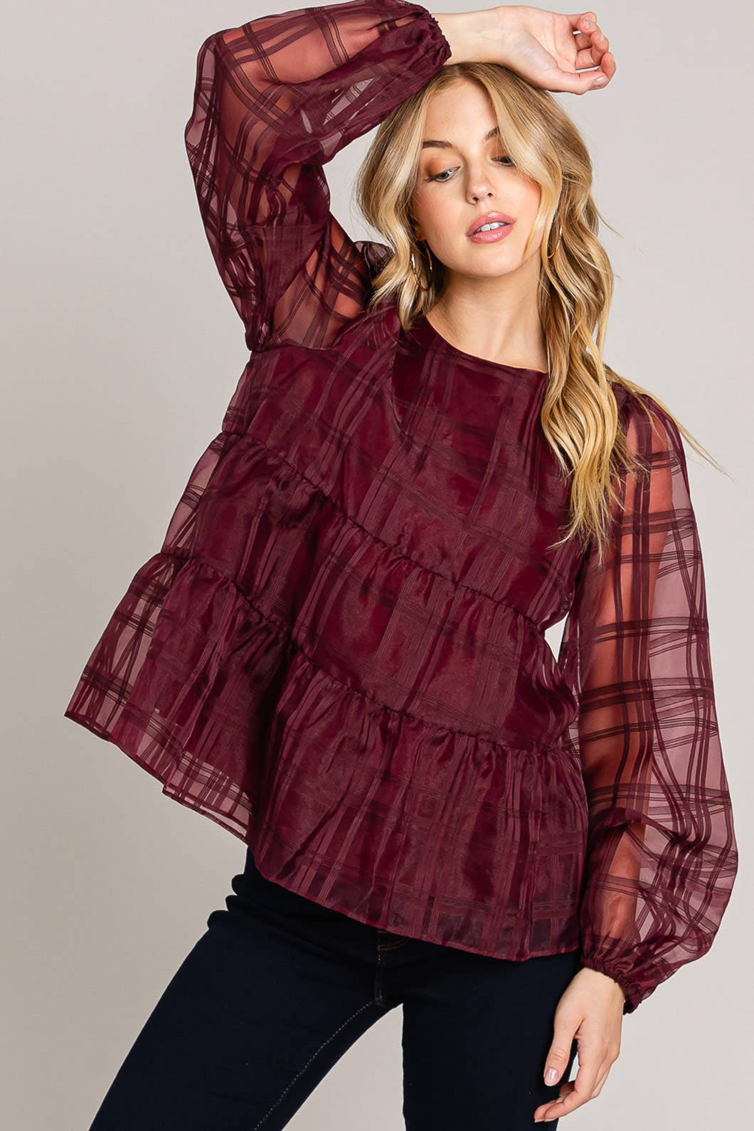 Plaid Organza Top